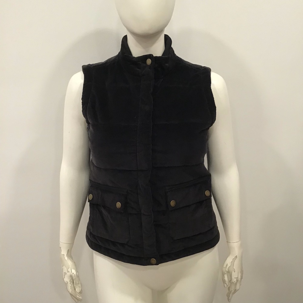 Charter Club Puffer Vest Womens Medium Black Good Corduroy Fleece Lined Quilted